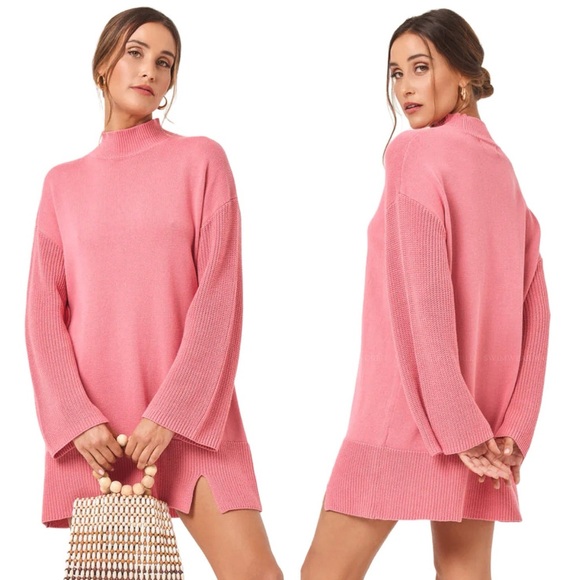 l*space Dresses & Skirts - NWT L*Space Lacy Dress Long Sleeved Mini Dress in Pink Size XS